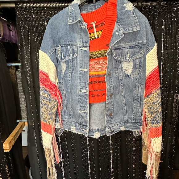 Free People Jackets & Blazers - Wren & Glory Denim Jacket with Knit Sleeves & Matching Free People Top